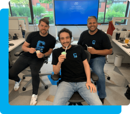 Charles IT employees eating sorbet in the office