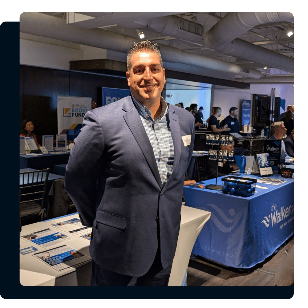 Charles IT team member at a financial services event supporting private wealth firms